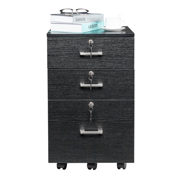FCH Black Wood Grain Density Board Three Drawers Wooden Filing Cabinet