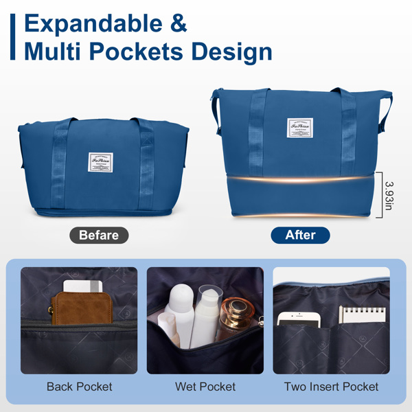 4-Piece Luggage Set with 2 Handbags & 8-Piece Toiletry Kit – Durable PP Suitcase (18in/20in/24in/28in) + 30L Travel Tote + 3L Crossbody Wash Bag – Iron Telescopic Handle – Dark Blue
