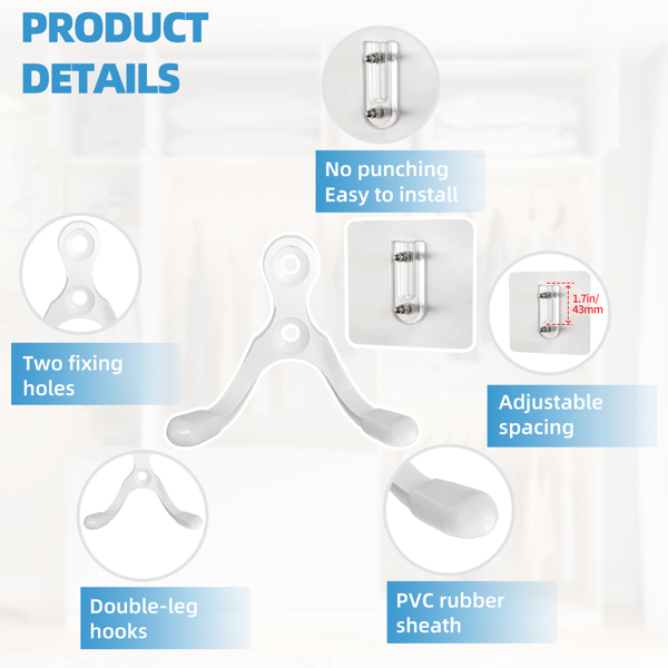 Stainless steel double-hung hooks for multi-functional use in bathroom entrance, living room and other areas