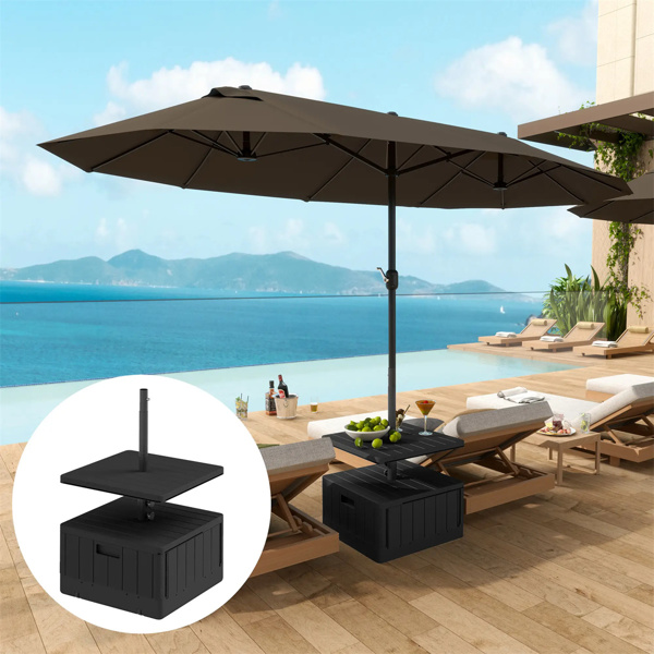 Weighted Umbrella Stand with Table Tray and Wheels - Black