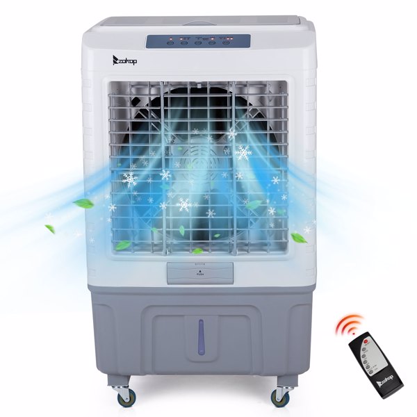 3 in 1 Portable Evaporative Cooler With dust filter,Indoor,Outdoor,4118CFM Personal Air Cooler with remote control and LCD screen,13.2 Gal Large Water Tank & Scroll Casters, 4 Ice Packs,White