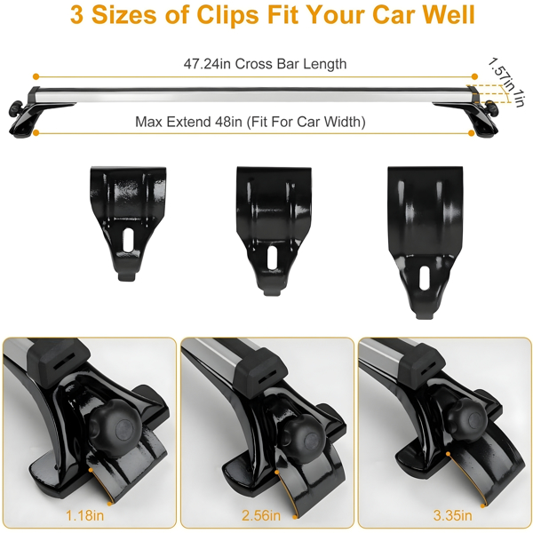 47.24in Universal Top Roof Rack Cross Bar Cargo Carrier Aluminum Crossbar Rack with 165LBS Capacity Fit for Most Vehicle Wagon Car Without Roof Side Rail