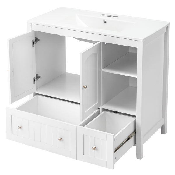 White MDF spray paint double door double drawer with decorative strips bathroom cabinet 91*46*82cm