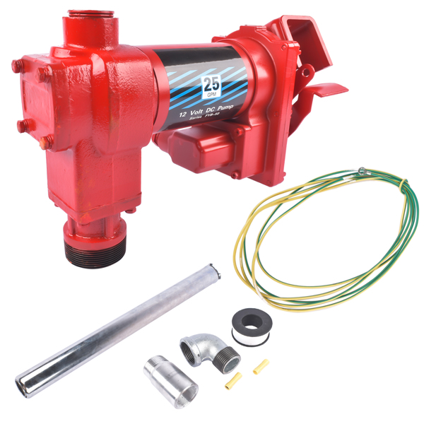 抽油泵 Red High Flow Fuel Transfer Pump 12V 25GPM with Auto Nozzle Heavy Duty Cast Iron-4