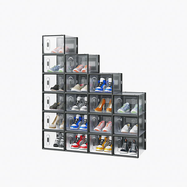 18-Piece Medium Black Plastic Mesh Shoe Box Set - 35.00*25.00*19.00cm, Modular Design for Home Storage