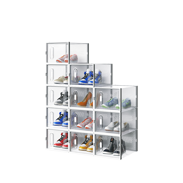 12-Piece Medium White Plastic Mesh Shoe Box Set - 35.00*25.00*19.00cm, Modular Design for Home Storage