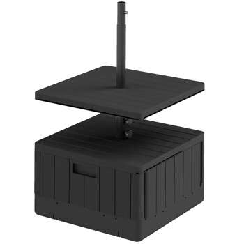 Weighted Umbrella Stand with Table Tray and Wheels - Black
