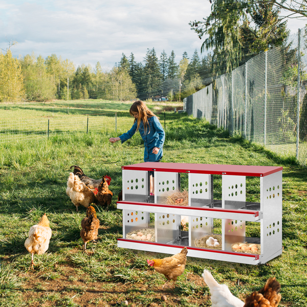 8 Compartment Roll Out Chicken Nesting Box with Basket, Egg Nest Box Chicken Laying Box Hens Chicken Coop Box,