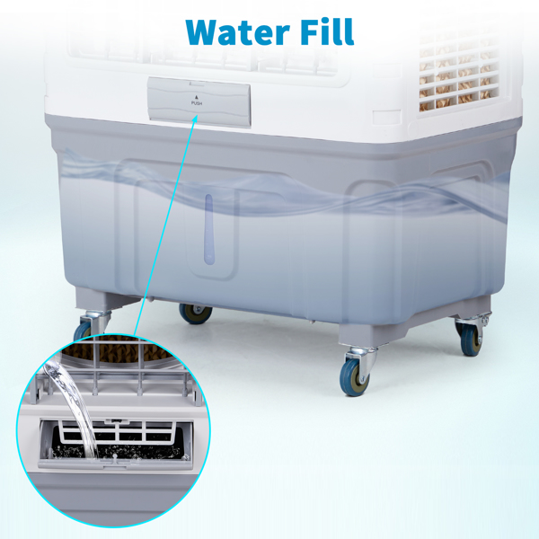 3 in 1 Portable Evaporative Cooler With dust filter,Indoor,Outdoor,4118CFM Personal Air Cooler with remote control and LCD screen,13.2 Gal Large Water Tank & Scroll Casters, 4 Ice Packs,White