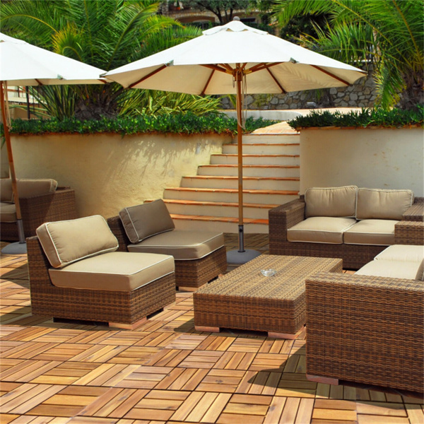 27 Pieces 12 x 12 Inch outdoor floor tiles，Acacia Wood Interlocking Patio Deck Tile
