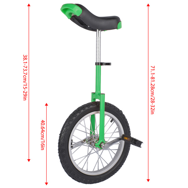 Height Adjustable Unicycle, 16 Inch Wheel Monocycle for Balance Exercise, Easy Assembly Singe Wheel Cycle for Circus Performance, Outdoor Fitness (Green)