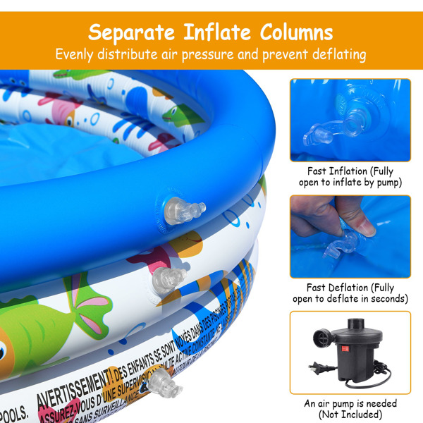 Inflatable Pool ,48x10” Inflatable Swimming Pool Blow Up Family Pool For 2 Kids Foldable Swim Ball Pool Center w/ 3 Velvets Water Drain Plug For Indoor Backyard Beach