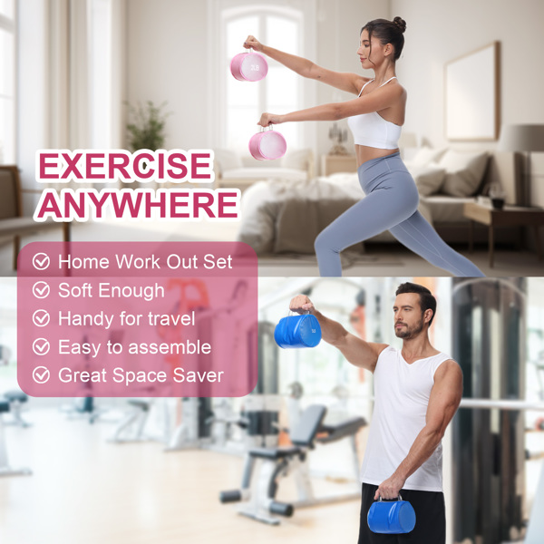 水哑铃一对，可折叠旅行哑铃，10磅健身女士哑铃套装，便携式训练器材，适用于核心训练、塑形、俯卧撑-4