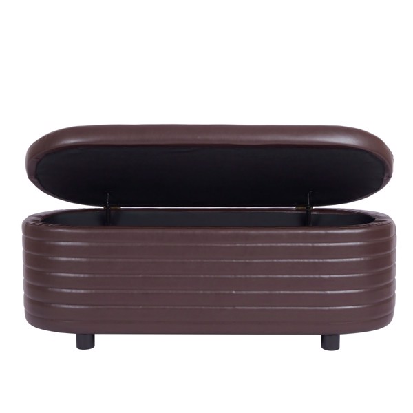 Brown Pu Leather, Modern Upholstered Storage Bench, End Of Bed Stool, For Living Room, Entryway, Bedroom