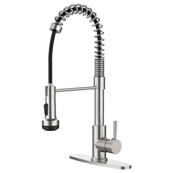 Kitchen Faucet with Pull Down Sprayer and 4 Spraying Modes Single Handle Commercial Spring Kitchen Sink Faucet Brushed Nickel 1 or 3 Hole[Unable ship on weekends,+usps/fedex]