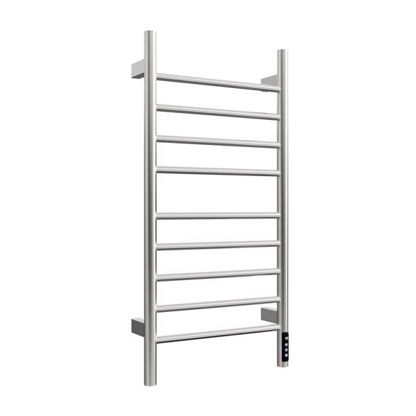 Brushed Nickel Heated Towel Rack for Bathroom,Wall Mounted with Intelligent Touch Screen Timer, 9-Bar Towel Warmer, 304 Stainless Steel Polished, Plug-in/Hard-Wired[Unable to ship on weekends]