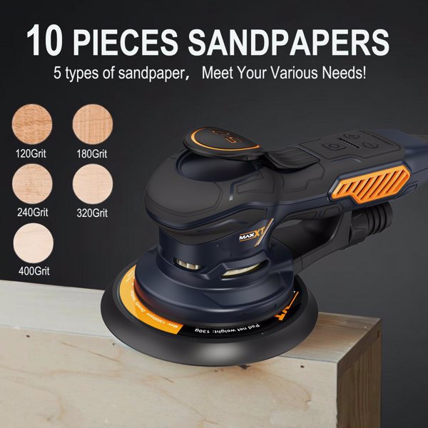 Ramdon Orbital Sanders for 6inch, 10000 RPM Electric Orbital Sander with 10PCS Sandpapers, 6 Variable Speed Wood Sander for Woodworking/Sanding/Polishing[Unable to ship on weekends]