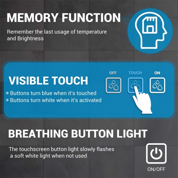 明亮的LED浴室镜子40英寸x 32英寸前灯，5分钟消雾，全高清反射，3种颜色可调光，壁挂式【周末不发货，TK/TEMU订单仅支持自提】-4