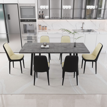 55.12-70.87\\" expandable rectangular dining table that can accommodate 4-6 people, equipped with 6 PU fabric thick padded dining chairs , kitchen table and chairs, with black metal legs 