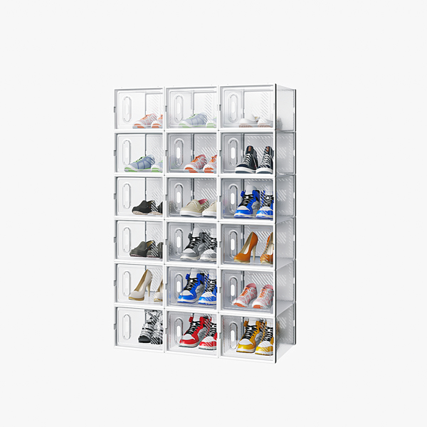 18-Piece Medium White Plastic Mesh Shoe Box Set - 35.00*25.00*19.00cm, Modular Design for Home Storage