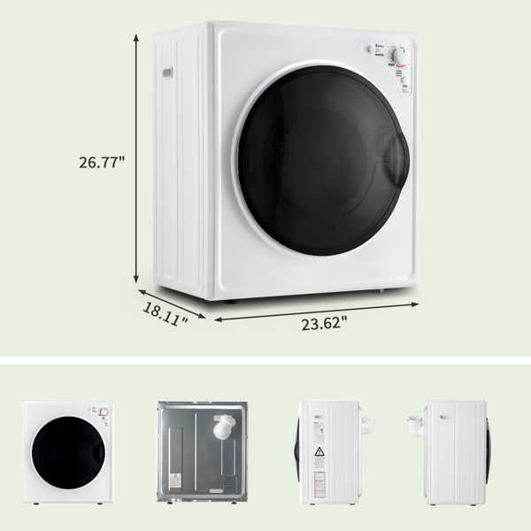 GYJ40-168C5 Compact portable Household clothes Dryer 2.6CUFT with Stainless Steel Drum White 120V 1400W MECHANICAL Control