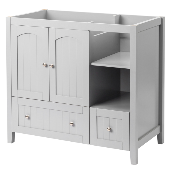 With Basin Grey MDF Lacquered Double Door & 2-Drawer Bathroom Vanity Cabinet with Decorative Molding - 91x46x82cm
