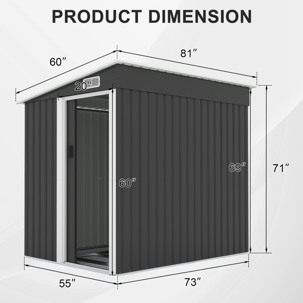 5*7FT Outdoor Storage Shed, Metal Garden Storage House with Slanted Roof & Double Sliding Doors for Backyard Outdoor Patio, Black