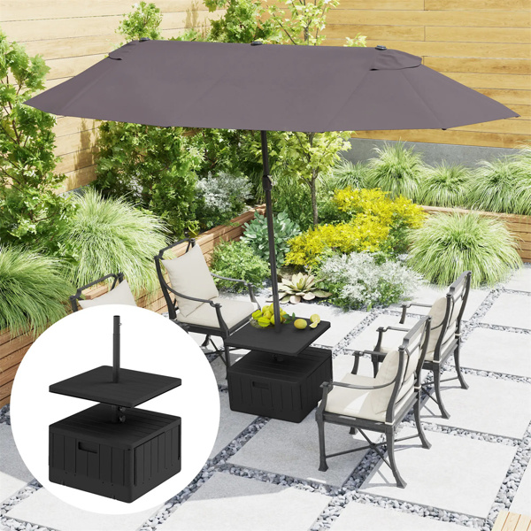 Weighted Umbrella Stand with Table Tray and Wheels - Black