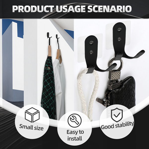 Stainless steel large-sized double-ended hook without drilling holes for kitchen and bathroom storage, suitable for hanging clothes and other items