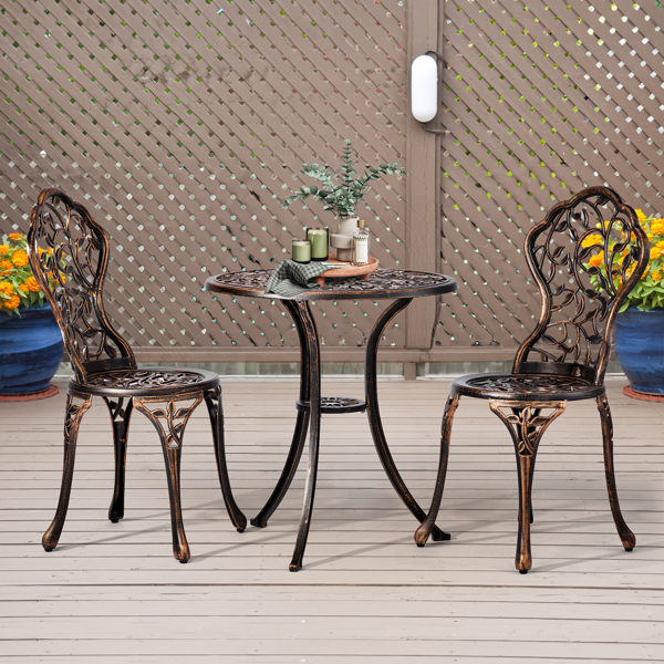 3 PCS Outdoor Bistro Set,Outdoor Patio Set, All-Weather Cast Aluminum Bistro Table Set for Backyard, Garden, Balcony （Leaf）