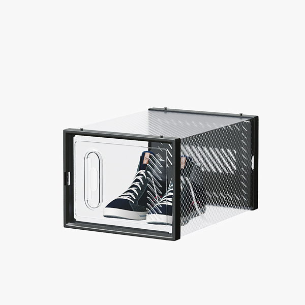 6-Piece Medium Black Plastic Mesh Shoe Box Set - 33x23x14cm, Modular Design for Home Storage