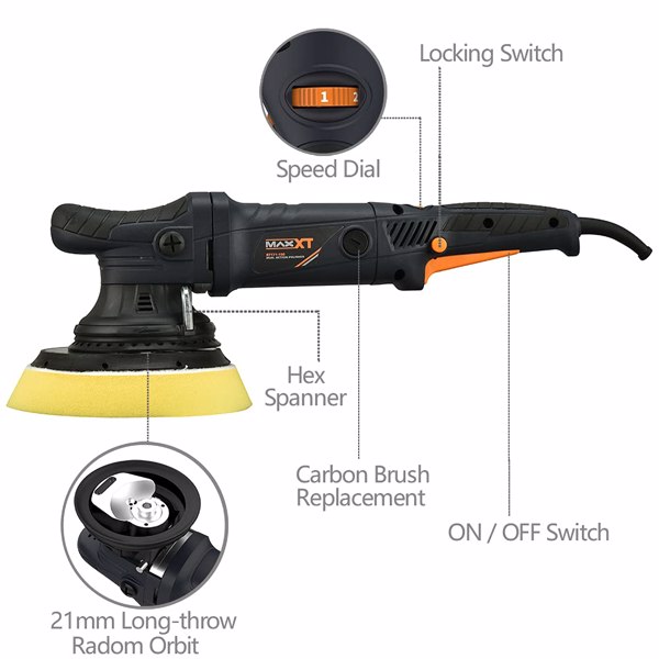 Dual Action Car Buffer, 21mm Random orbital Polisher, 6 Variable Speeds 2100-5000 OPM, 6 inch(150mm) backing plate with 4 polishing Pad, 4M(13ft) Long Cable for car polishing and waxing[Unable to ship