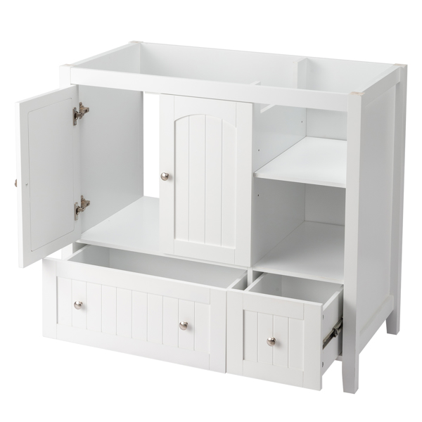 Without Basin White MDF spray paint double door double drawer with decorative strips bathroom cabinet 91*46*82cm