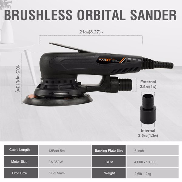 Electric 5mm Random Orbital Sander Brushless 350W 3A Multi-function Variable Speed Electric Corded Orbital Sanders Machine with 10 Sanding Paper for Woodworking (R7303-5.0mmOrbit)[Unable to ship on we
