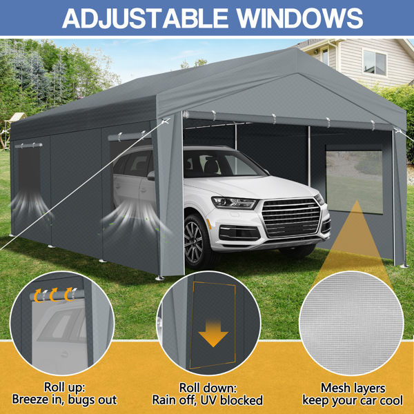 12x20 ft Carport Car Port Canopy Grey