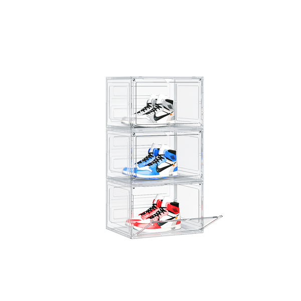 3-Piece Big White Plastic Mesh Shoe Box Set - 33.50*29.50*22.00cm, Modular Design for Home Storage