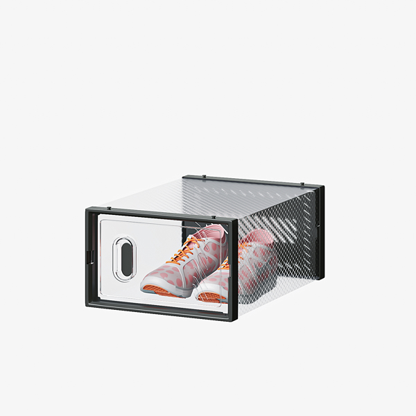 6-Piece Small Black Plastic Mesh Shoe Box Set - 33x23x14cm, Modular Design for Home Storage