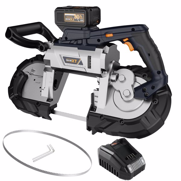 5 inch Cordless Bandsaw, MAXXT 20V Brushless Power Band Saw, 4AH Battery, 6 Speeds Adjustable, Not Hot Sparks When Cutting Metal, Portable Band Saw for Deep Cut[Unable to ship on weekends]