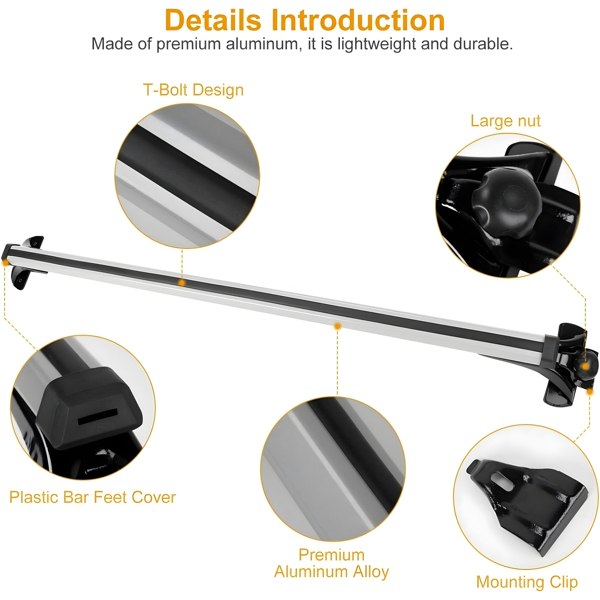 47.24in Universal Top Roof Rack Cross Bar Cargo Carrier Aluminum Crossbar Rack with 165LBS Capacity Fit for Most Vehicle Wagon Car Without Roof Side Rail