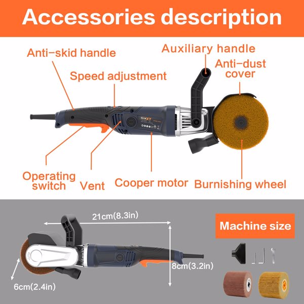 Burnishing Polishing Machine, 1300w Surface Conditioning Tool, 6 Speed Variable 3200RPM Motor Drum Machine Grinder, Handheld Electric Polisher With 3 Polishing Wheels[Unable to ship on weekend]