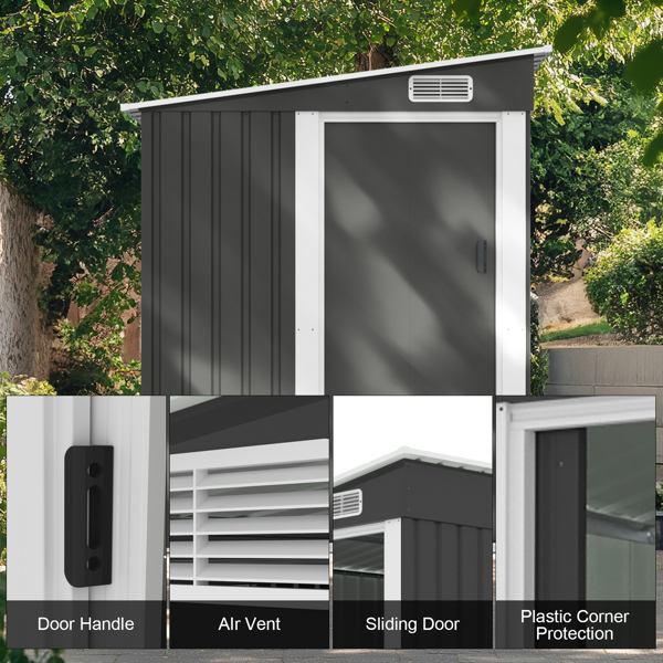 5*7FT Outdoor Storage Shed, Metal Garden Storage House with Slanted Roof & Double Sliding Doors for Backyard Outdoor Patio, Black