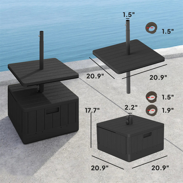 Weighted Umbrella Stand with Table Tray and Wheels - Black