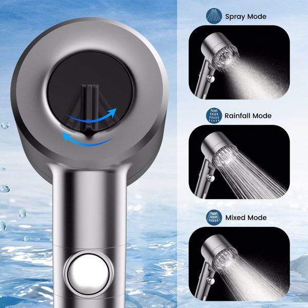 Filtered Shower Head with Handheld, Waterfall Showerhead High Pressure Water Flow Multiple Spray Modes Shower Head with Filter Gray