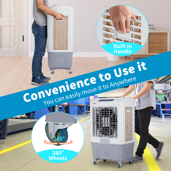 3 in 1 Portable Evaporative Cooler With dust filter,Indoor,Outdoor,4118CFM Personal Air Cooler with remote control and LCD screen,13.2 Gal Large Water Tank & Scroll Casters, 4 Ice Packs,White