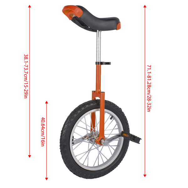 Height Adjustable Unicycle, 16 Inch Wheel Monocycle for Balance Exercise, Easy Assembly Singe Wheel Cycle for Circus Performance, Outdoor Fitness (Orange)