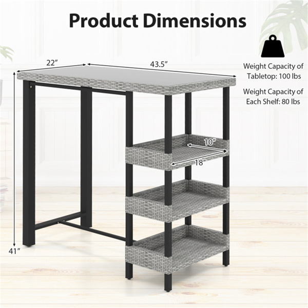 Courtyard Table with Tempered Glass Top Outdoor Bar Table 43.5