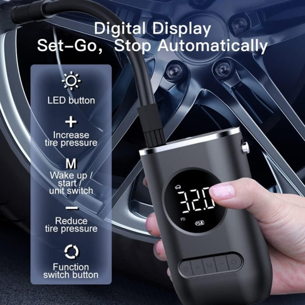 Tire Inflator Portable Air Compressor,Portable Electric Pump 150PSI Cordless Electric Ball Pump Rechargeable Bicycle Air Pump with Digital LED Display