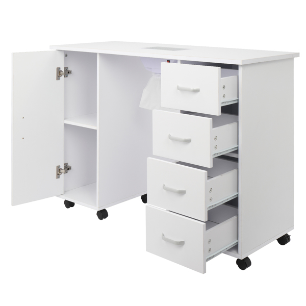 【Same code 64112382】MDF Single Door 4 Drawers With Fan White Nail Table
