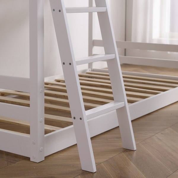 Elevated Cross Guard Rail with Slide Twin Pine Wooden Bed White
