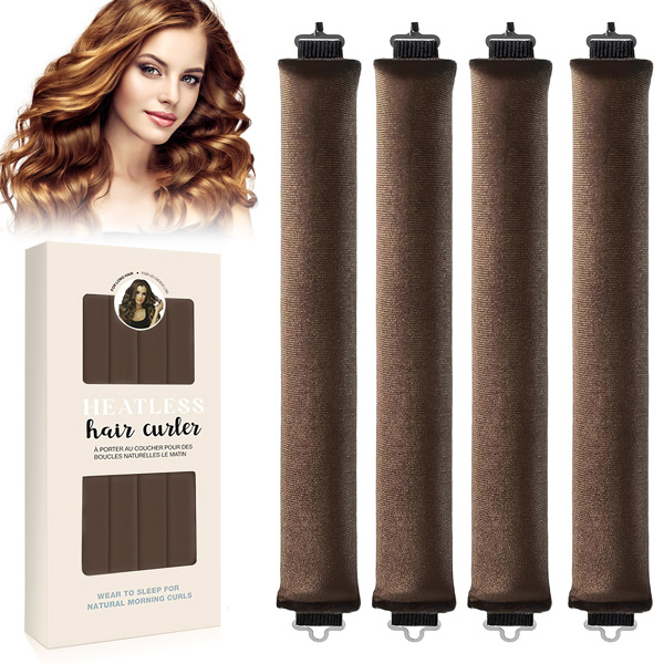 Overnight Heatless Hair Curler, Heatless Curls Satin Flexi Rods with Hook, Versatile Curling Tool for All Hair Types - Brown
